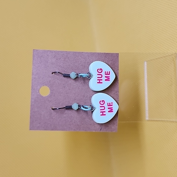 Valentine Teal "Hug Me" Conversation heart earrings - Picture 2 of 2